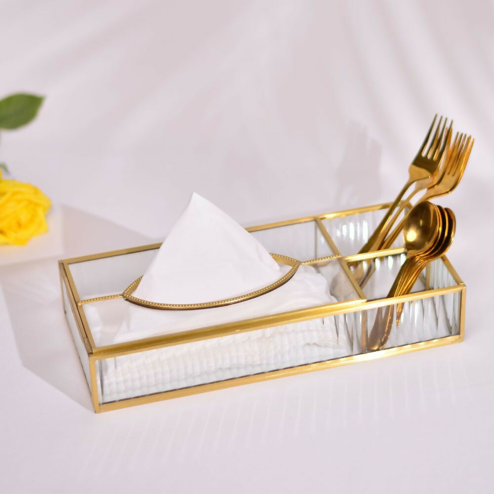 Fluted Glass Tissue Box with Compartments