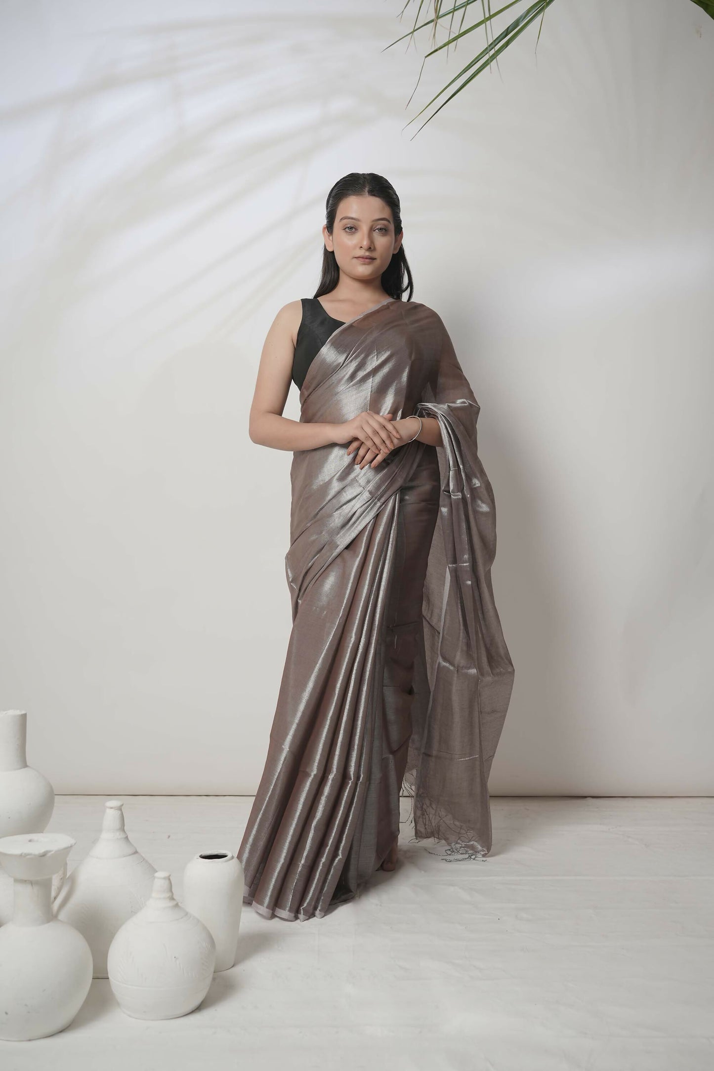 Bhavya | Pastel Coffee Handloom Tissue Saree