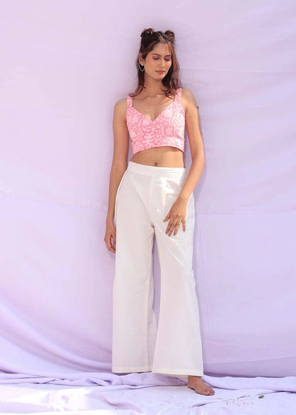 Camei Pink Crop Top, Shirt & Pant Set