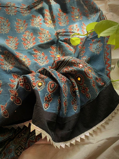 Indigo Mirror Work Mul Dupatta