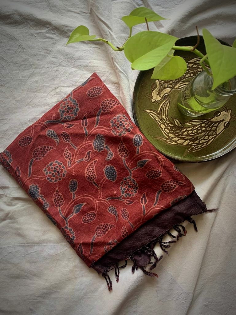 Madder Red Ajrakh Tussar Silk Dupatta