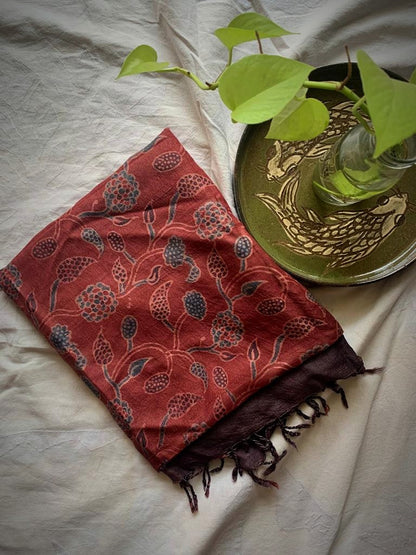 Madder Red Ajrakh Tussar Silk Dupatta