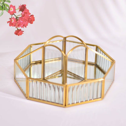 Fluted Glass Hexagonal Organizer | Make-up Organiser| Toiletry Organiser