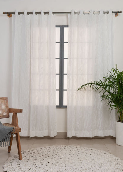 Light Filtering - Grass Fields White Cotton Sheer Curtain