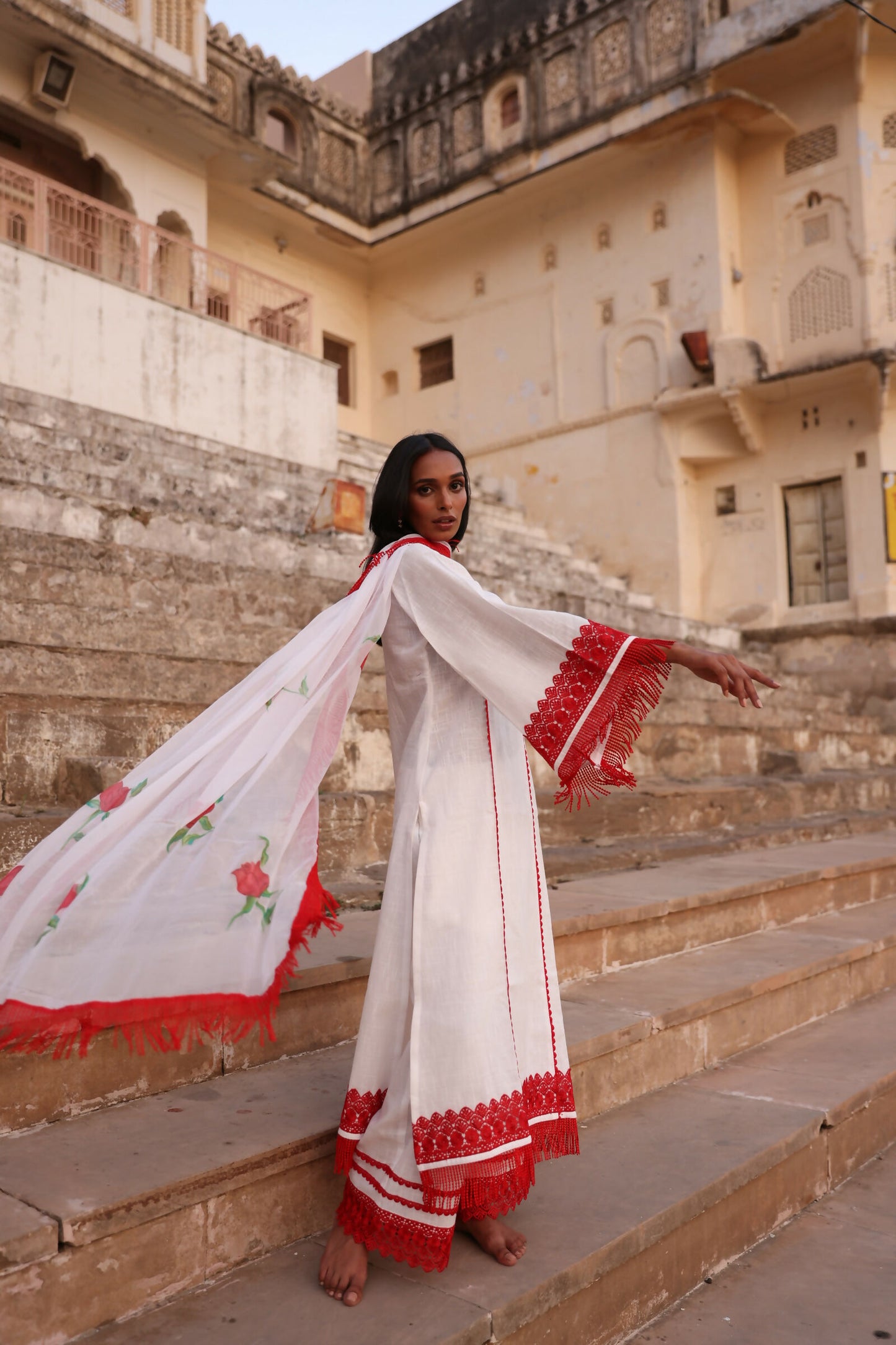 Oorja White & Red Pakistani Suit Set