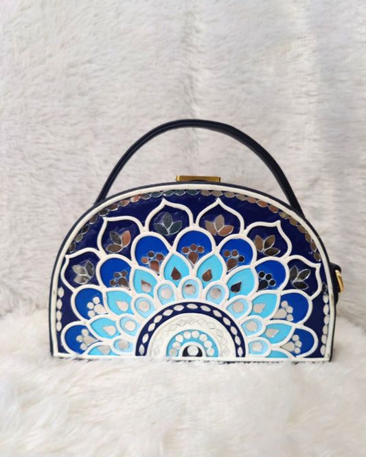 Mandala Lippan Art Handcrafted Semi Circle Box Bag