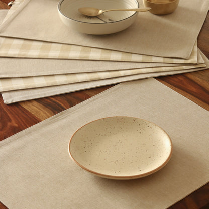 Beige Gingham Checks Wipeable & Reversible Cotton Placemats