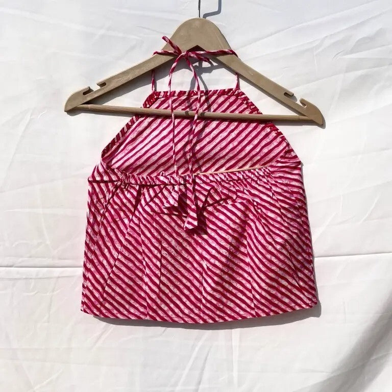 Pink Lehariya Straight Cotton Top