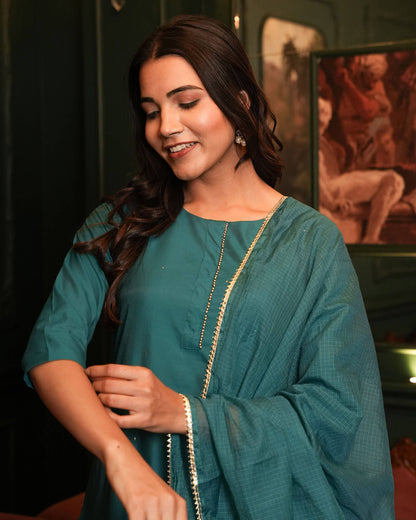 Teal Blue Chanderi Suit Set