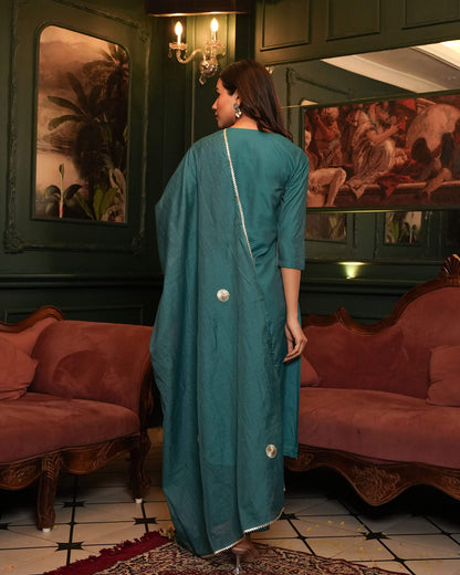 Teal Blue Chanderi Suit Set