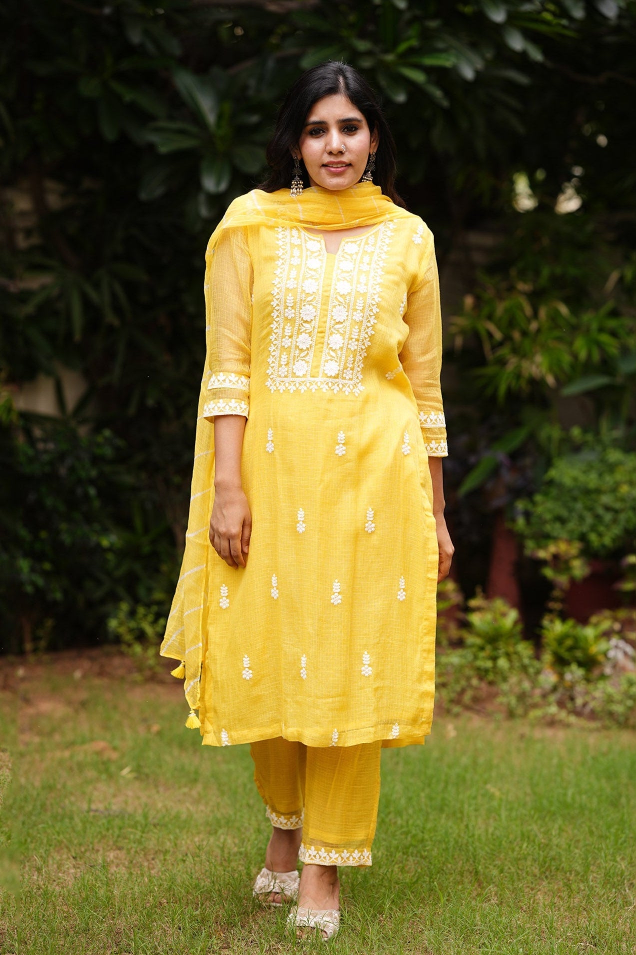 Yellow Kota Doria Suit Set