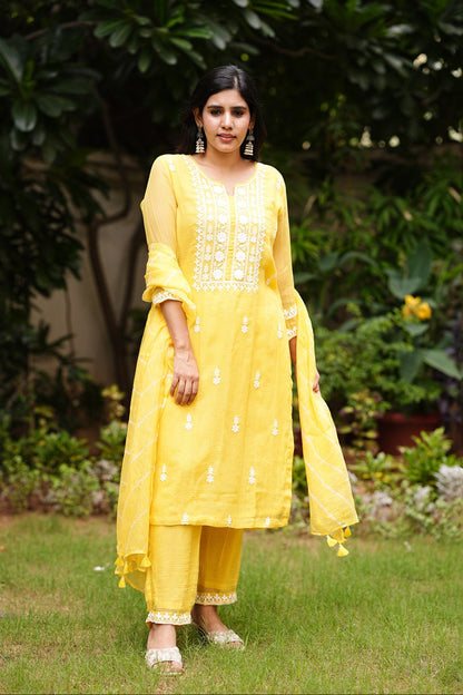 Yellow Kota Doria Suit Set