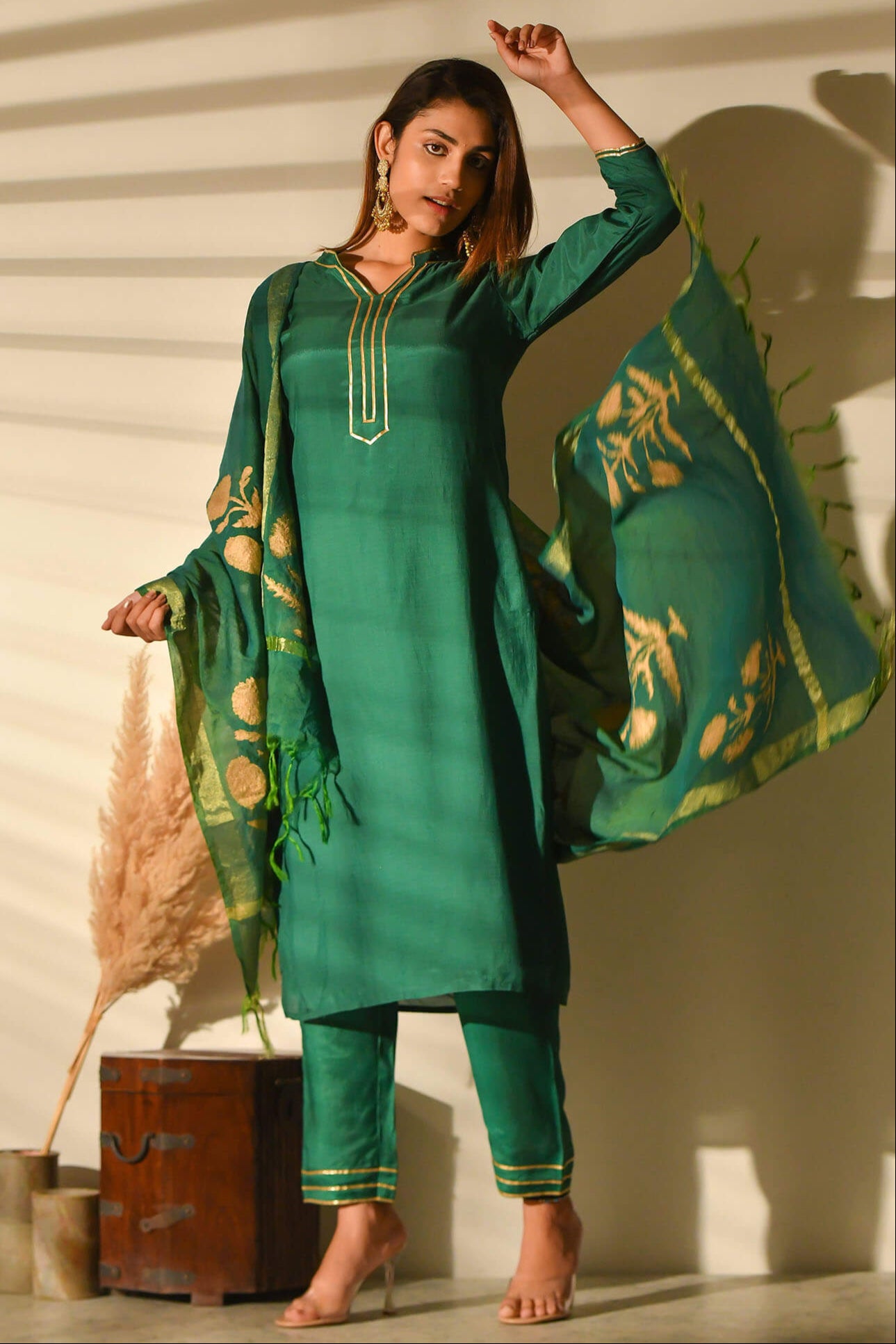 Parrot Green Muslin Suit Set