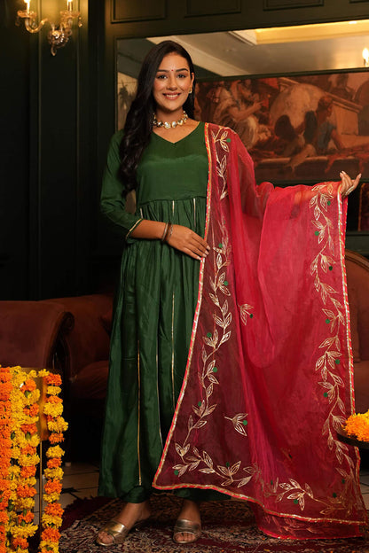 Bottle Green Anarkali Suit Set