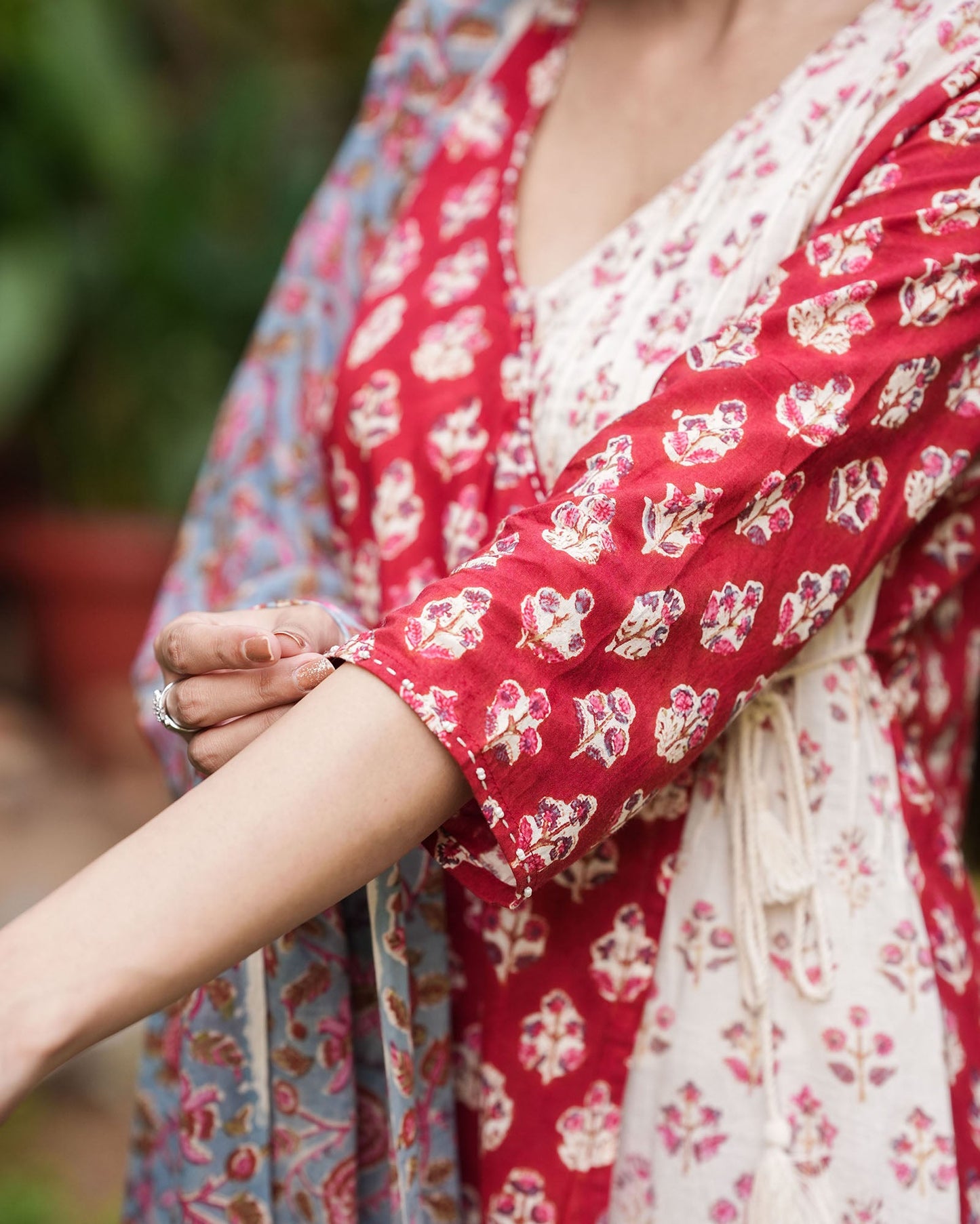 Red White Handblock Cotton Angrakha Suit Set