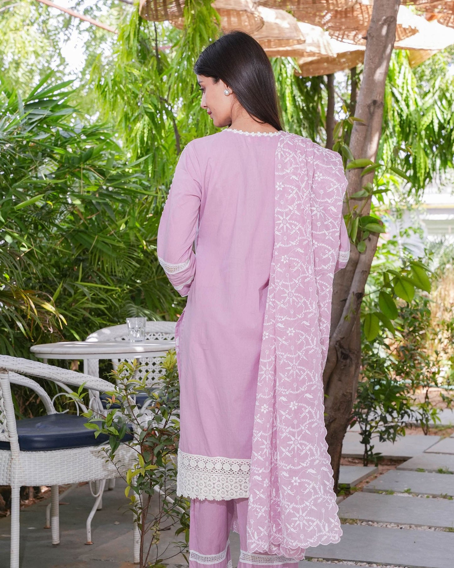 Pink Cotton Thread Embroidered Suit Set