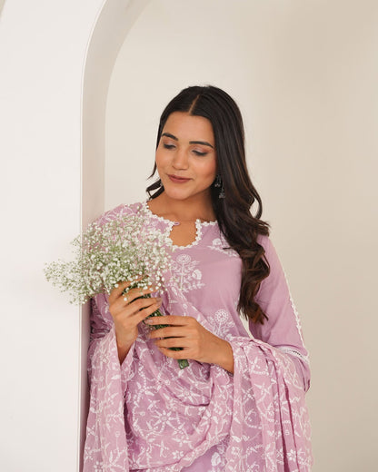 Pink Cotton Thread Embroidered Suit Set