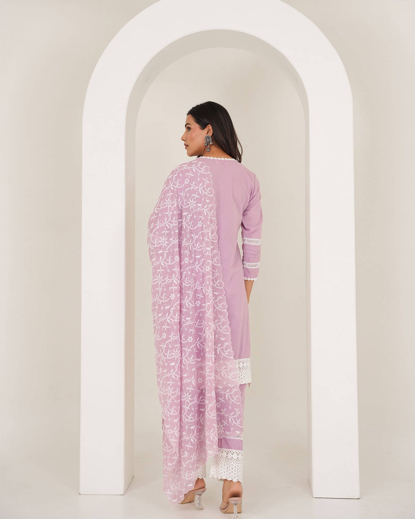 Pink Cotton Thread Embroidered Suit Set