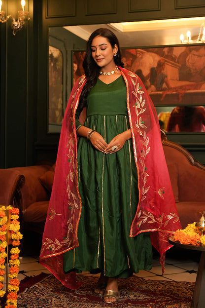 Bottle Green Anarkali Suit Set