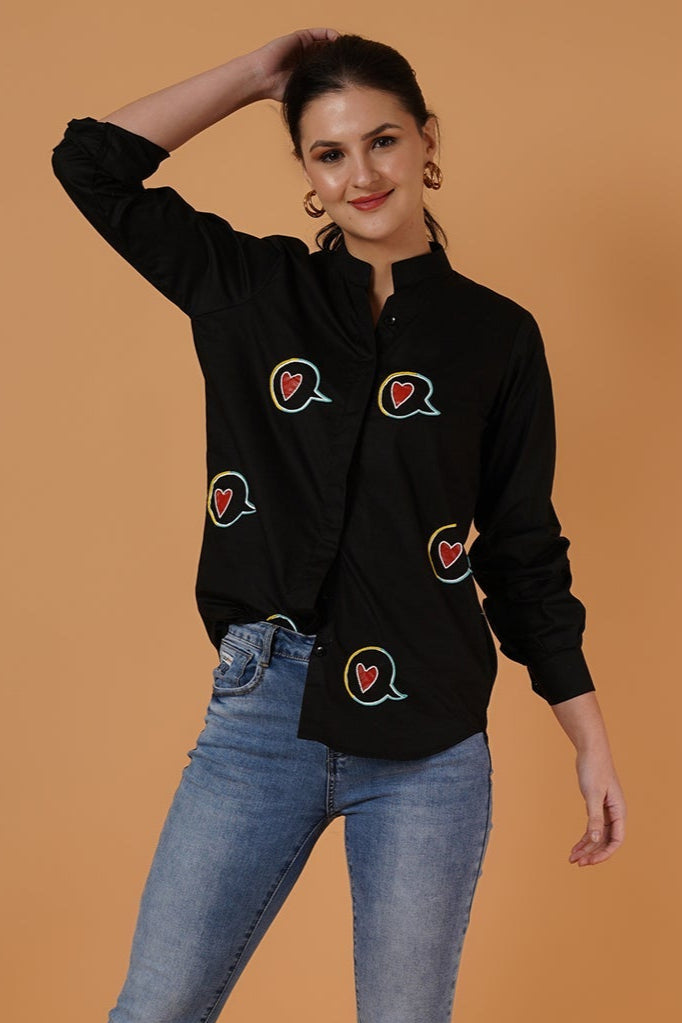 Black Love Message Poplin Print Shirt