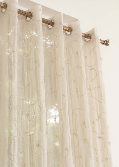 Light Filtering - Ivy Vines Embroidered Cream Cotton Sheer Curtain