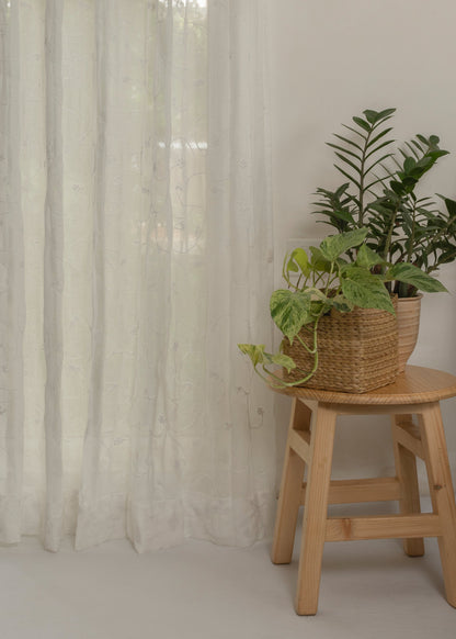 Light Filtering - Ivy Vines Embroidered White Cotton Sheer Curtain