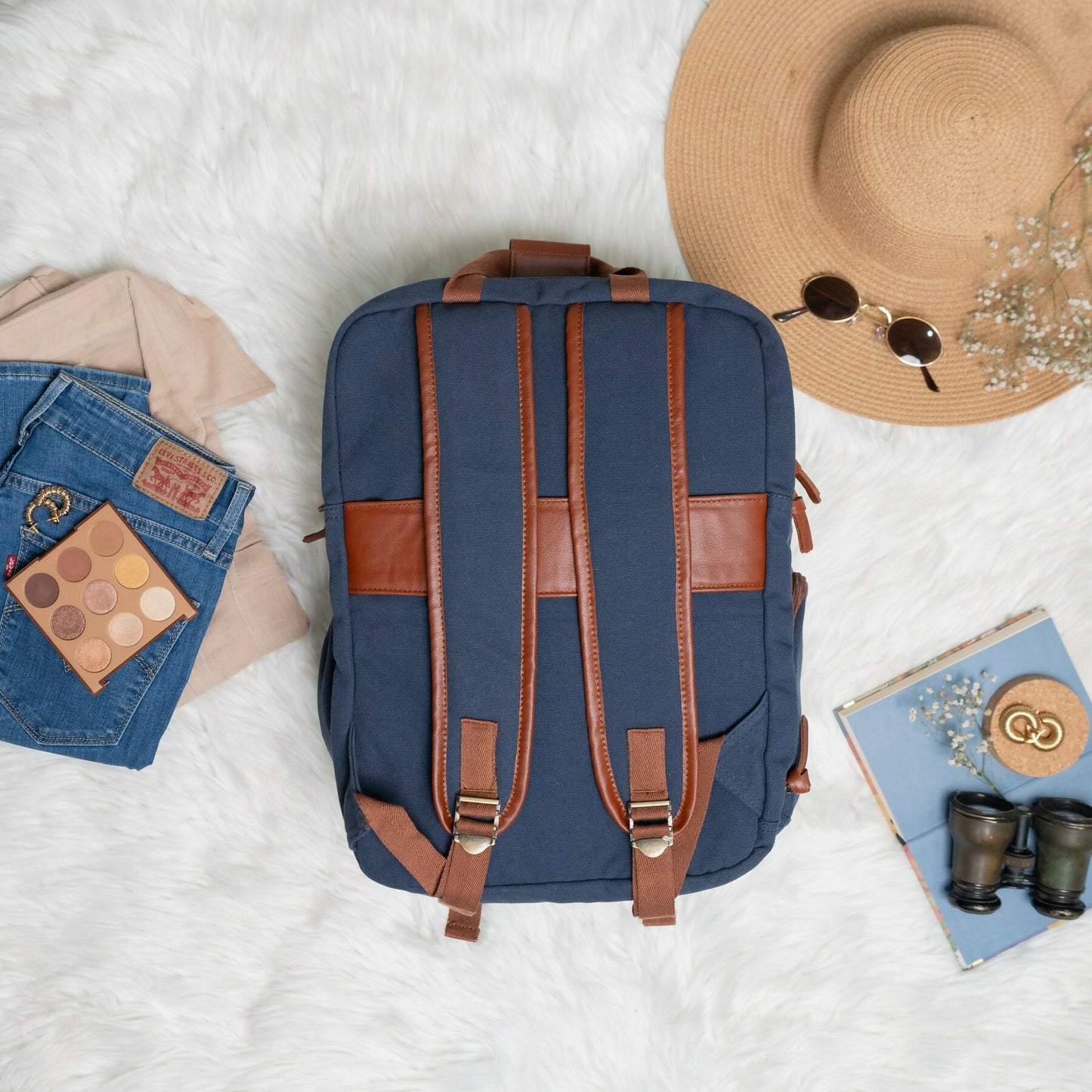 Adventurous blue traveller's backpack