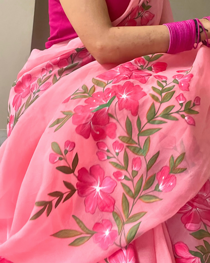 deep pink 'gulbaag' hand-painted saree (5)