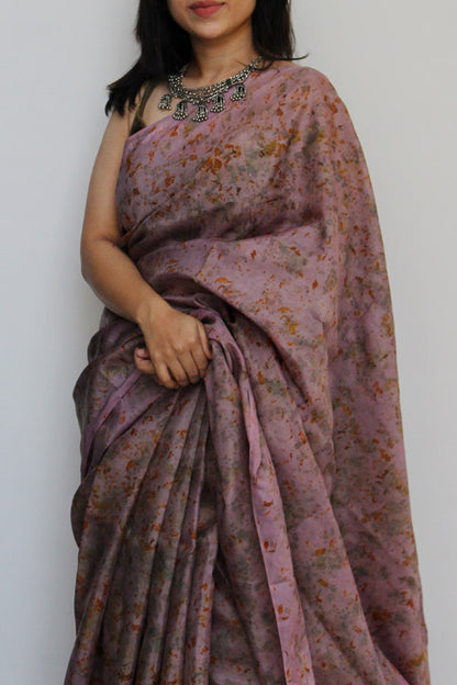 Natural Flower Dyed Jamun Habutai Silk Saree