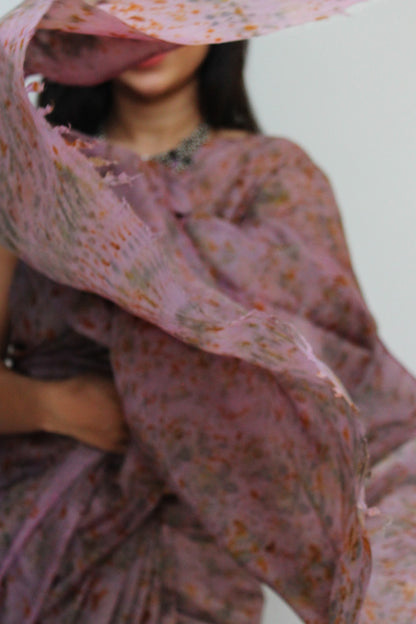 Natural Flower Dyed Jamun Habutai Silk Saree