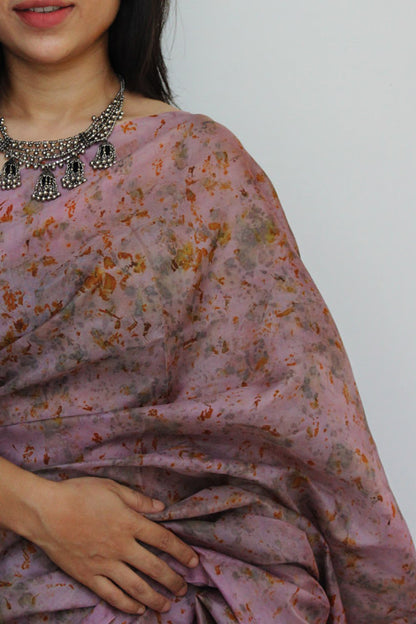 Natural Flower Dyed Jamun Habutai Silk Saree