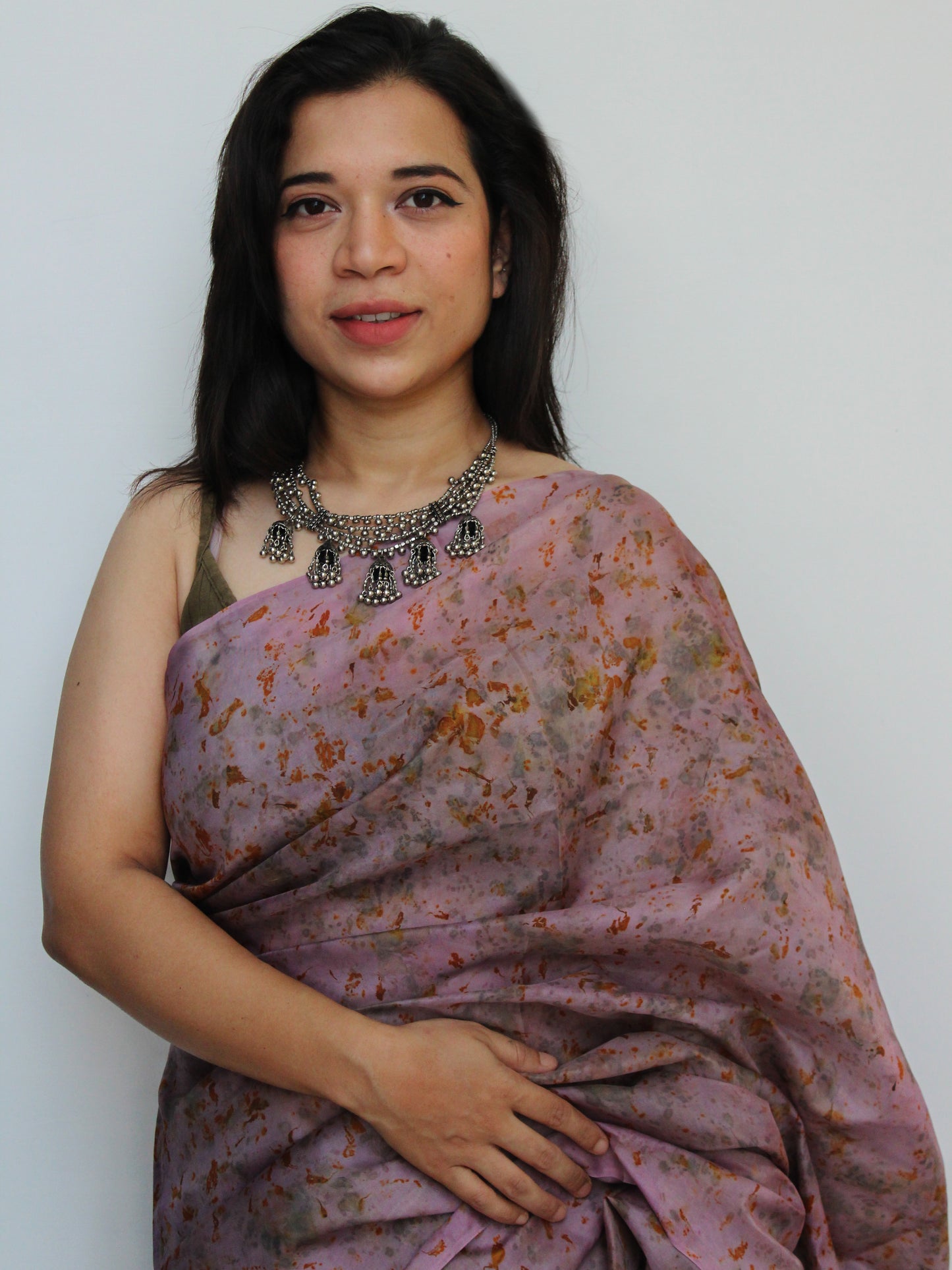 Natural Flower Dyed Jamun Habutai Silk Saree