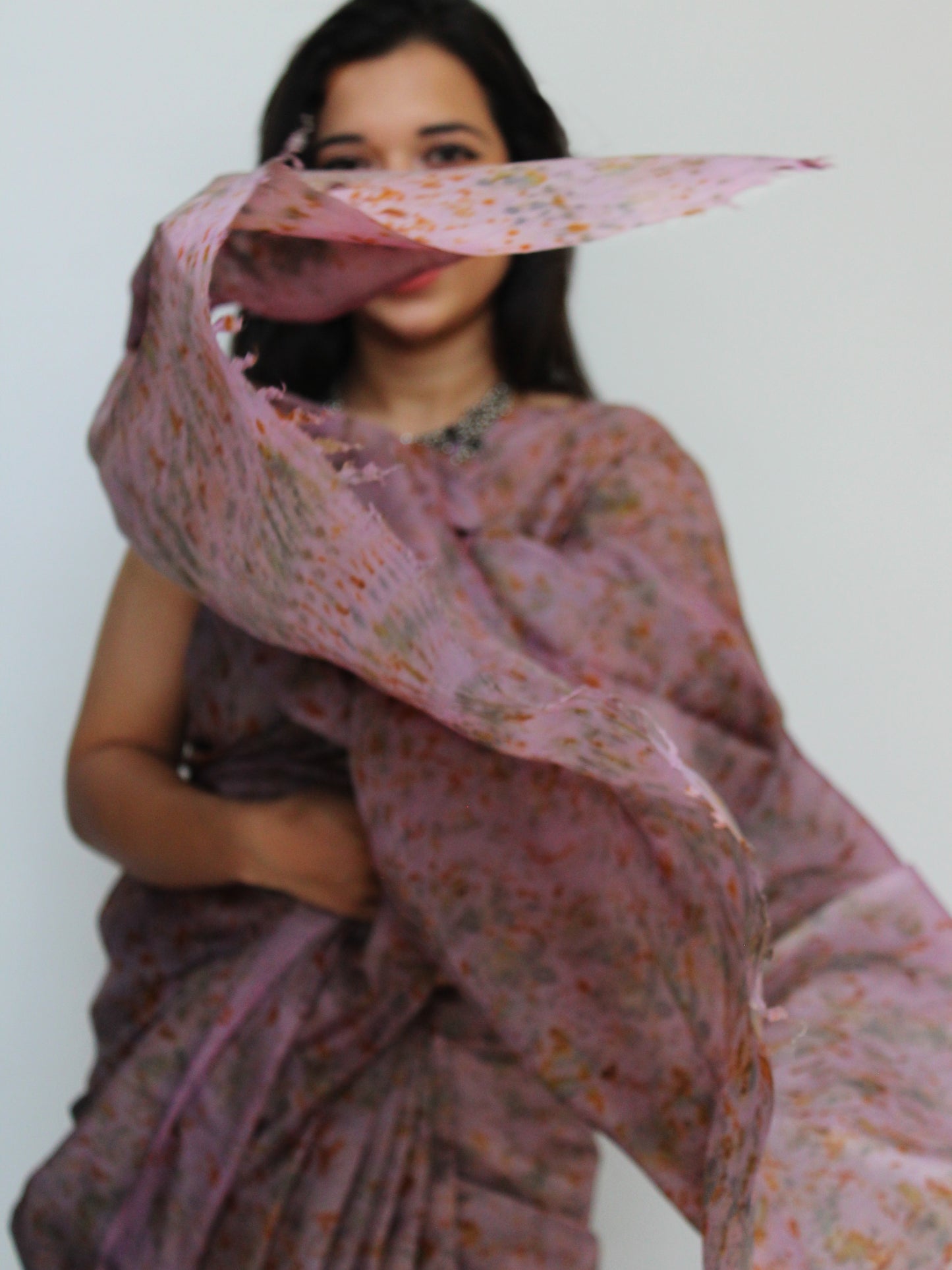 Natural Flower Dyed Jamun Habutai Silk Saree