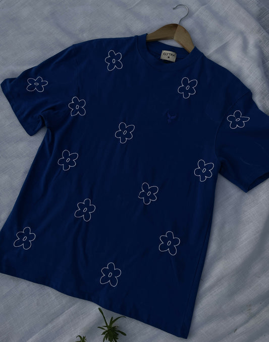 Floral Embroidered Blue Tshirt