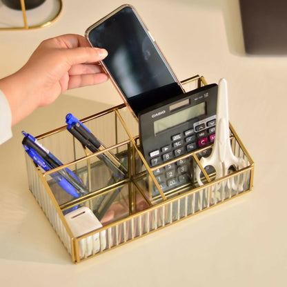 Fluted Glass Desk Organizer | Make-up Organiser| Toiletry Organiser