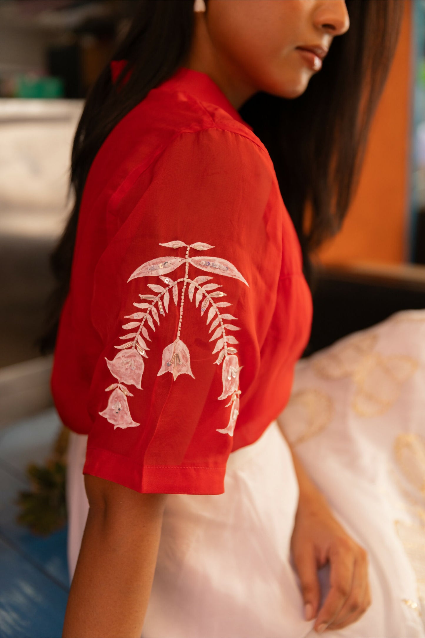 Valentino Red Handpainted Organza Shirt