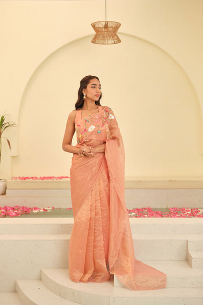 Aarohi Hand-embroidered Silk Tissue Sari