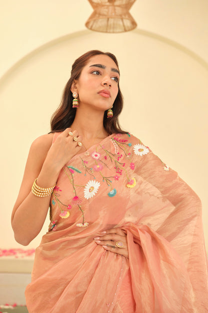 Aarohi Hand-embroidered Silk Tissue Sari