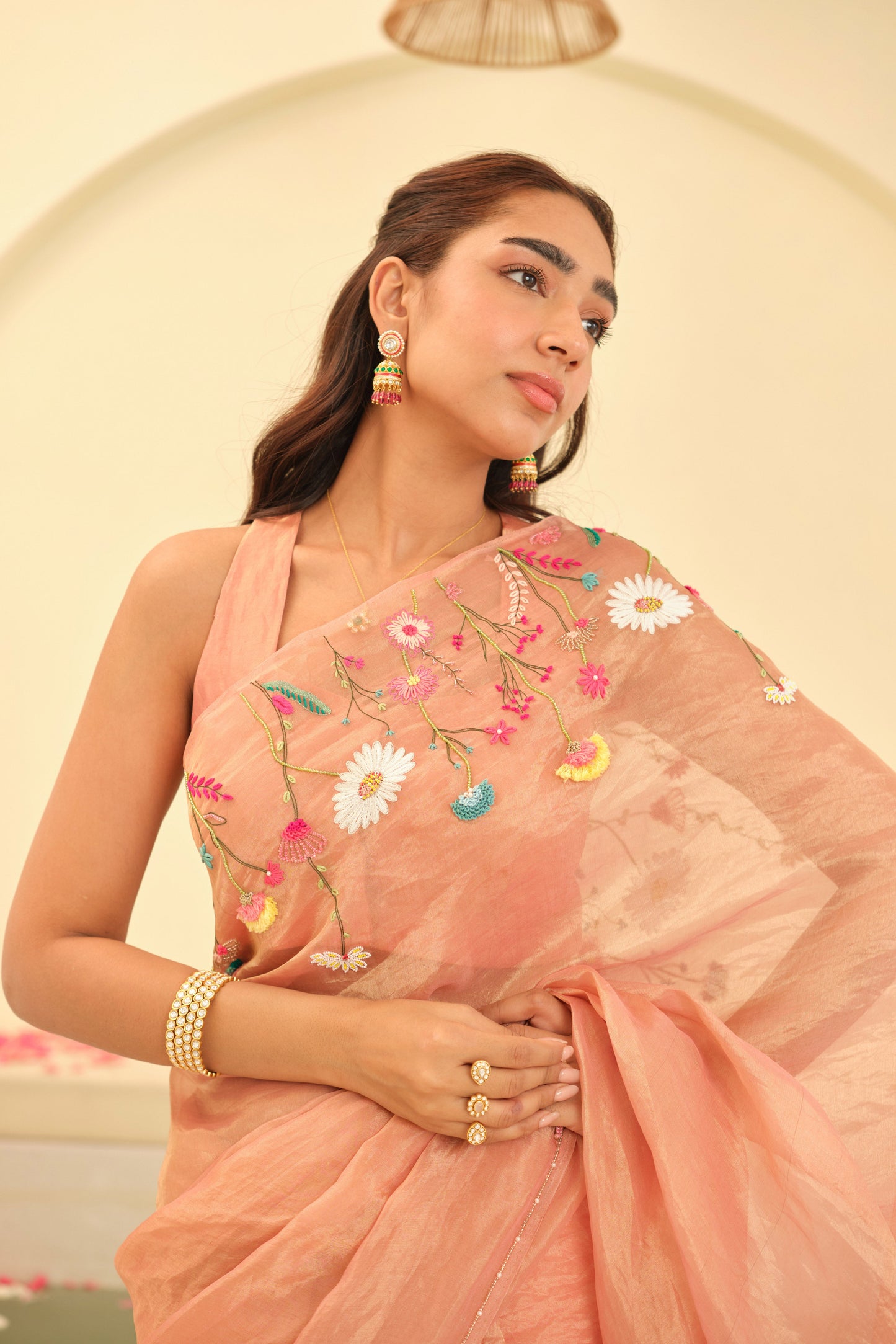 Aarohi Hand-embroidered Silk Tissue Sari