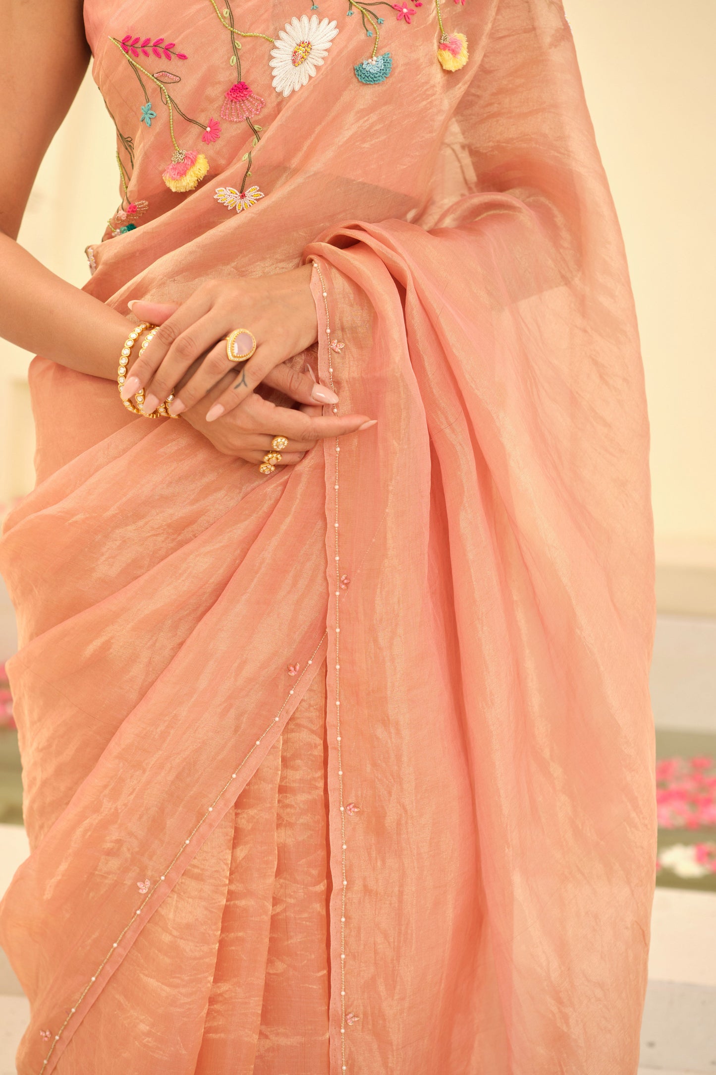 Aarohi Hand-embroidered Silk Tissue Sari