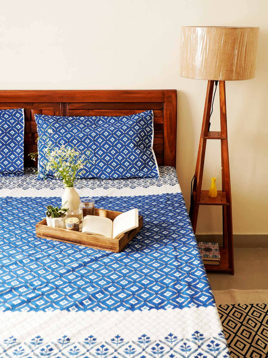 Bageecha Blue Double Bed Bedsheet