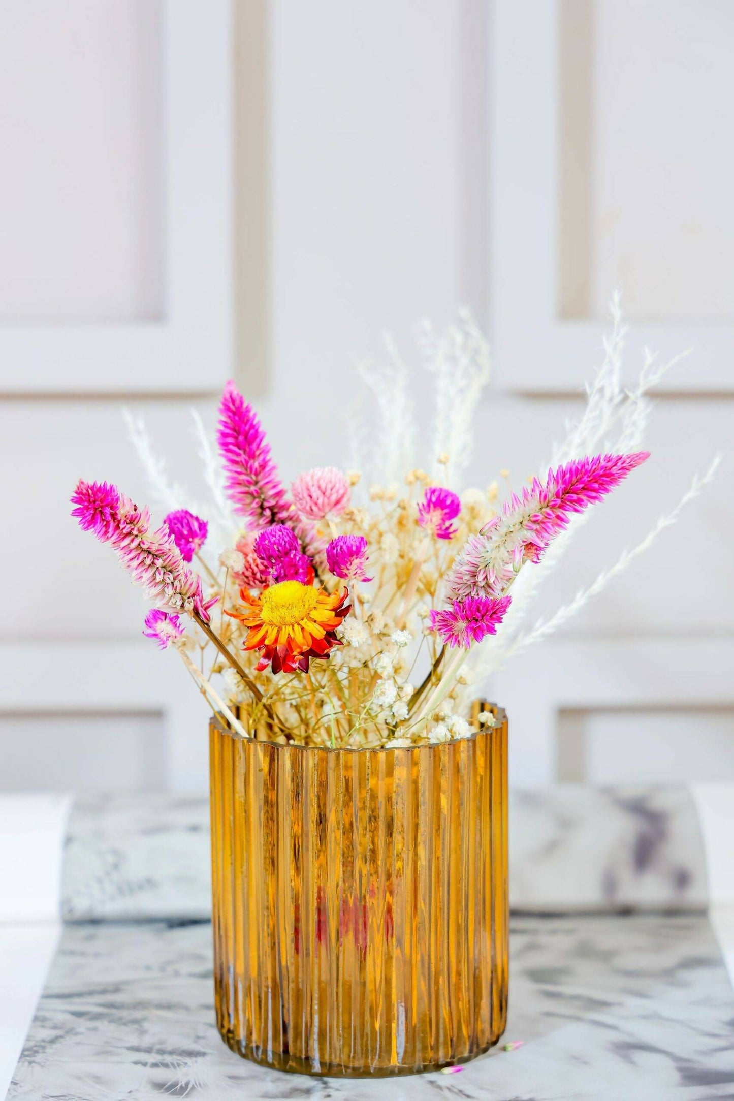 Yellow Horizontal Vase With Garden Bunch