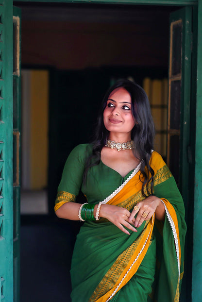 Green Love Pure Handloom Cotton Saree