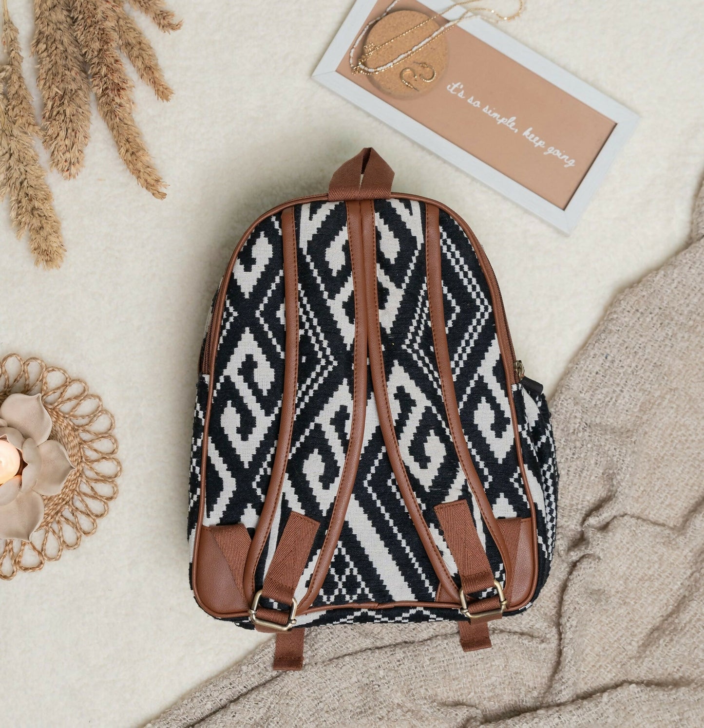 Black aztec compact backpack