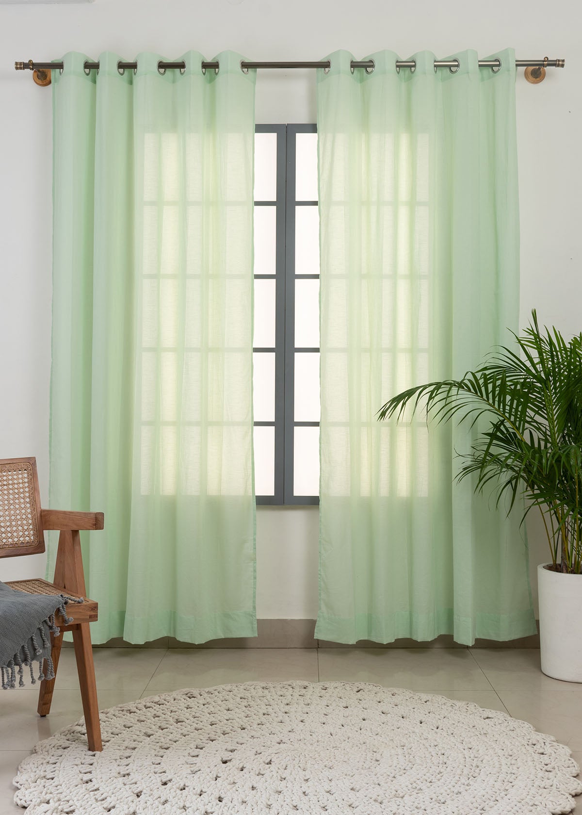 Light Filtering - Solid Sage Green Sheer Pure Cotton Curtain