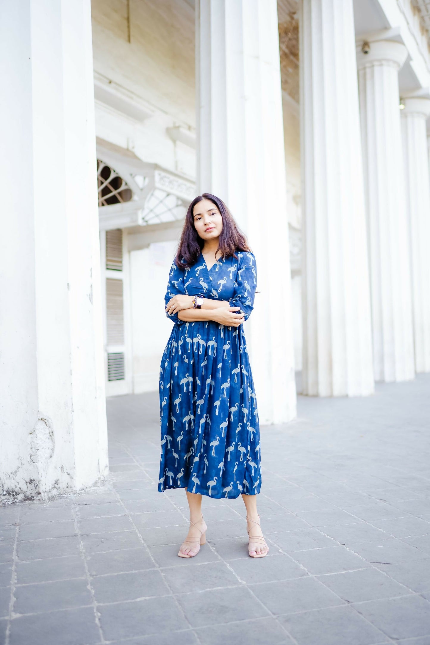 Flamingo Indigo Silk Dress