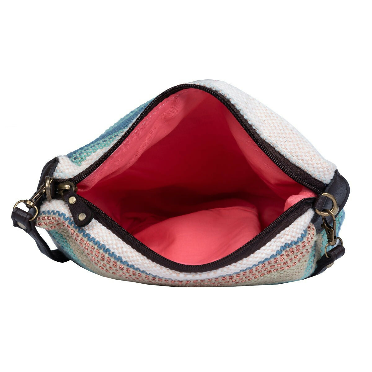 Peach Multicolor Stripes Pouch Cum Sling Bag