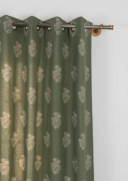 Room Darkening - Malabar Printed Green Cotton Ethnic Curtain