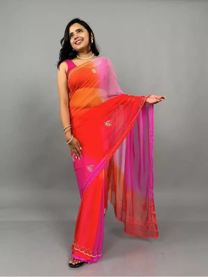 Rani Pink & Orange Ombre Chiffon Saree