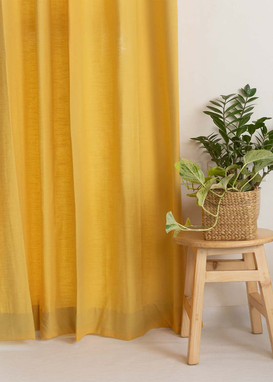 Room Darkening - Solid Mustard Pure Cotton Plain Curtain